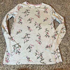 Croft & Barrow The Classic Tee Women's Gray Floral Long Sleeve Cotton Top Size S